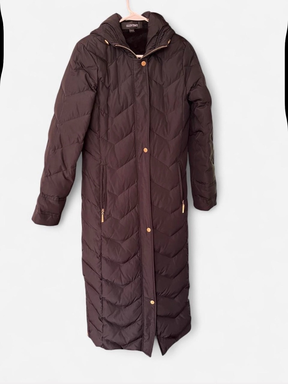 Ellen Tracy Long Quilted Puffer Coat in black
